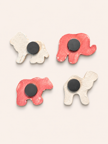 Pink and White Frosted Animal Cracker Magnets - Nostalgic Refrigerator Magnets, Pack of 4