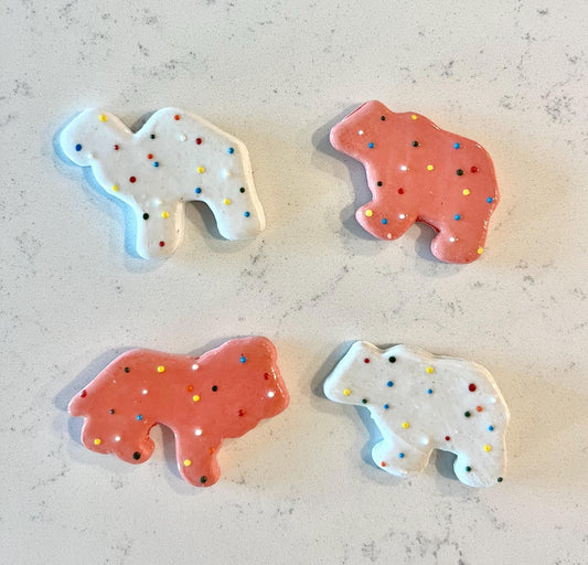 Pink and White Frosted Animal Cracker Magnets - Nostalgic Refrigerator Magnets, Pack of 4