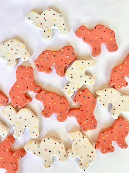 Pink and White Frosted Animal Cracker Magnets - Nostalgic Refrigerator Magnets, Pack of 4