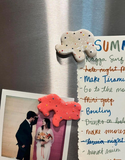 Pink and White Frosted Animal Cracker Magnets - Nostalgic Refrigerator Magnets, Pack of 4