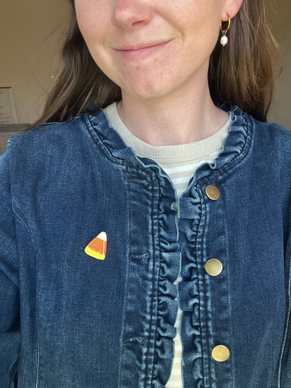 Ceramic Candy Corn Pin, Handmade Halloween Pin, Cute Fall Brooch, Autumn Lapel Pin, Spooky Season Accessory, Fall Gift