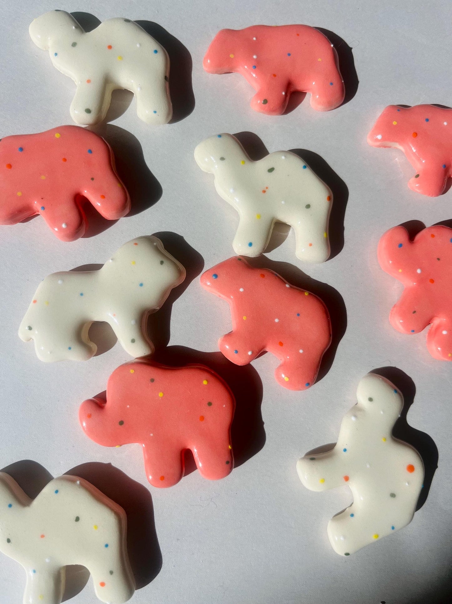 Handmade Frosted Sprinkles Animal Magnets, Pink White Ceramic Snack Decor (Set of 4)