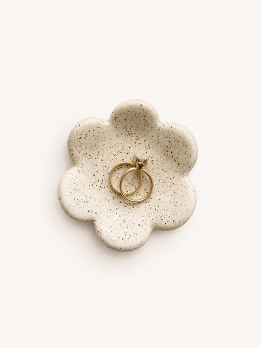 Speckled Flower Ring Dish | Handmade Ceramic Trinket Dish | Organic, Cottagecore Catchall