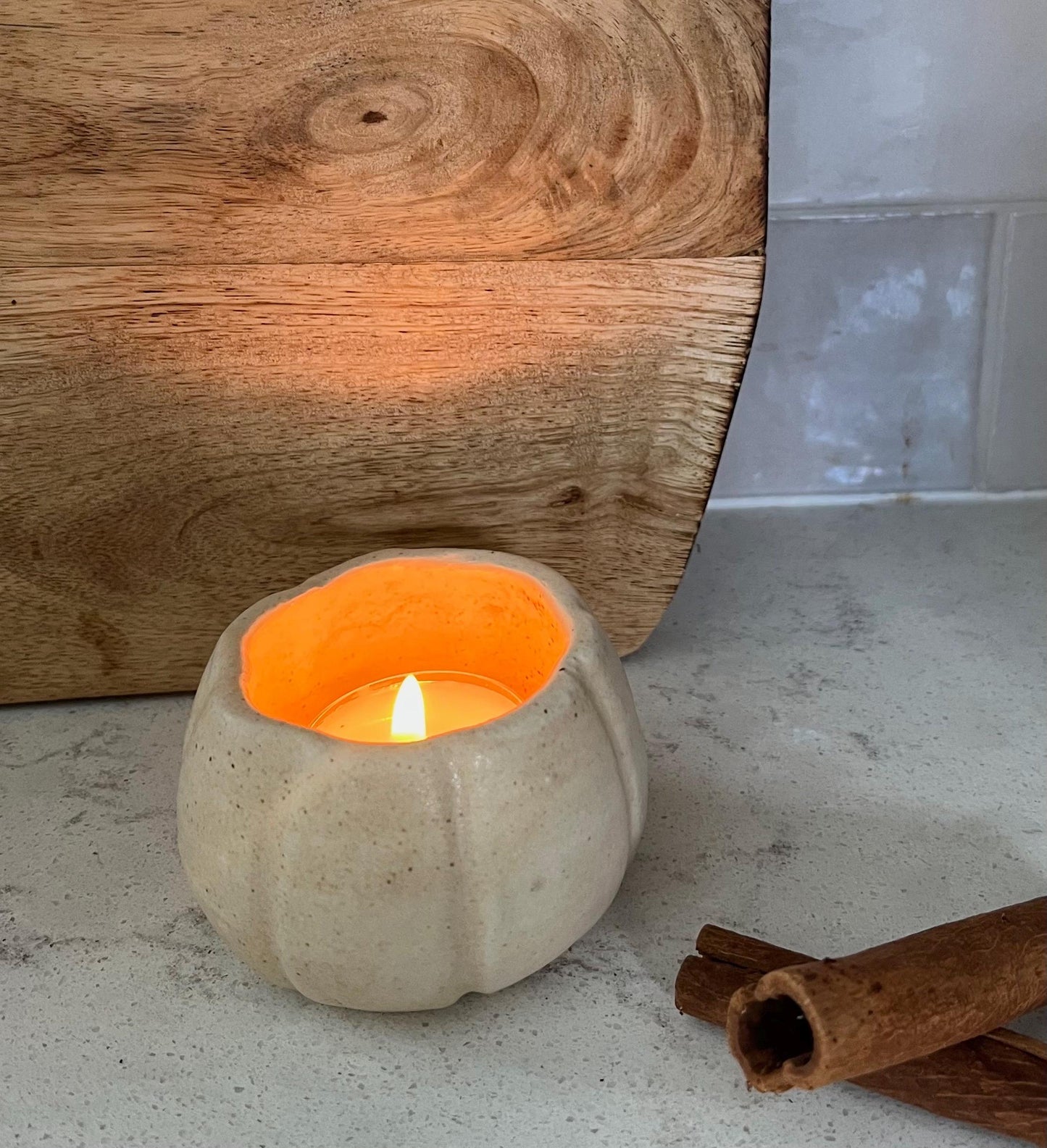 Handmade Ceramic Pumpkin Tealight Holder - Fall Decor | Thanksgiving Decoration | Cozy Home Gift